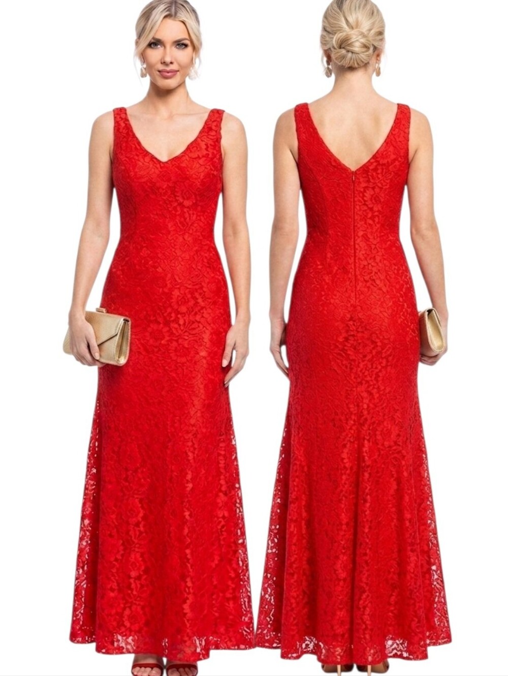 XSCAPE Red Lace Mermaid Formal Gown - Size 12